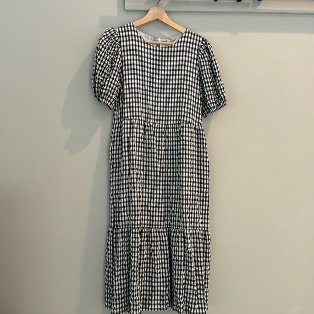 Gingham navy dress